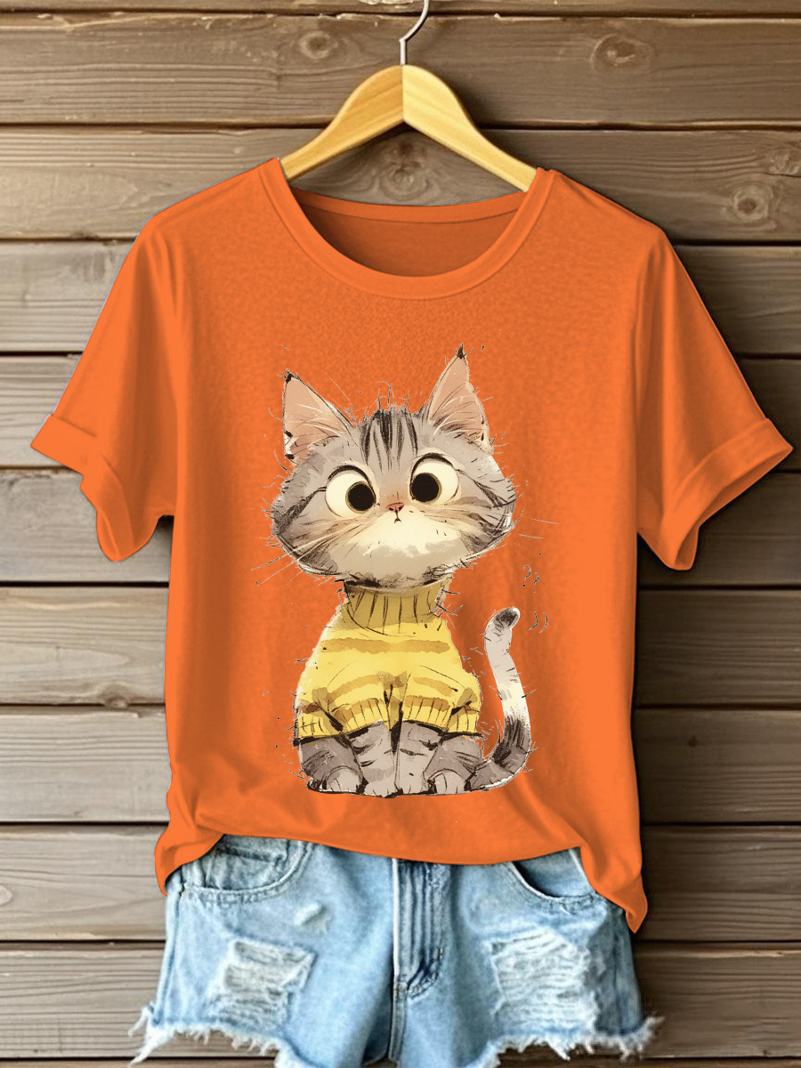 Women's Cute Cat Print Casual T-shirt