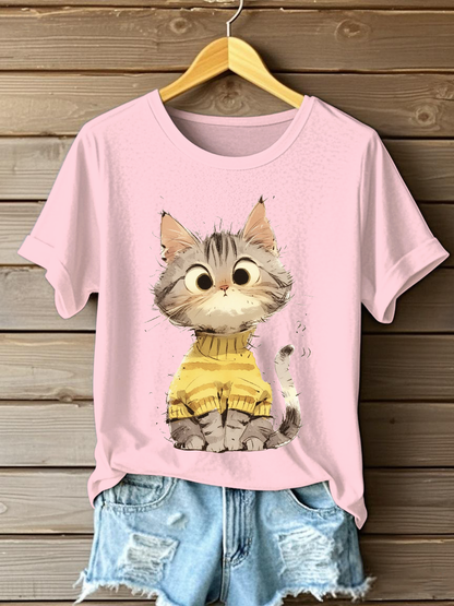Women's Cute Cat Print Casual T-shirt
