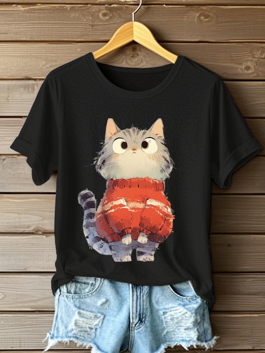 Women's Cute Cat Print Casual T-shirt