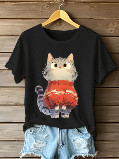 Women's Cute Cat Print Casual T-shirt