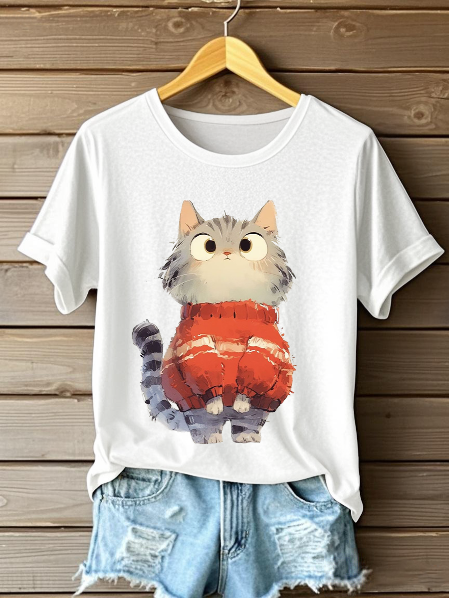 Women's Cute Cat Print Casual T-shirt