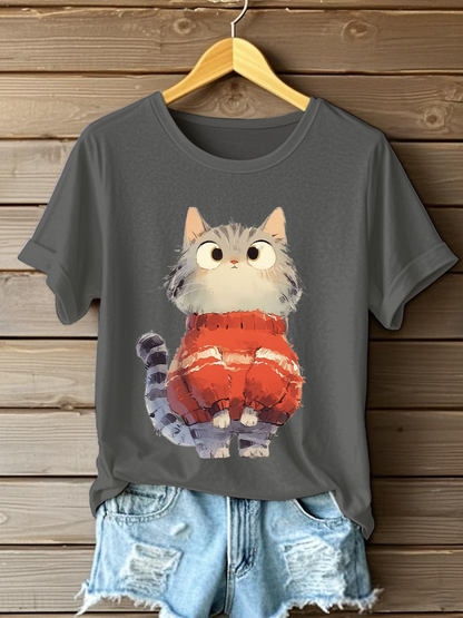 Women's Cute Cat Print Casual T-shirt