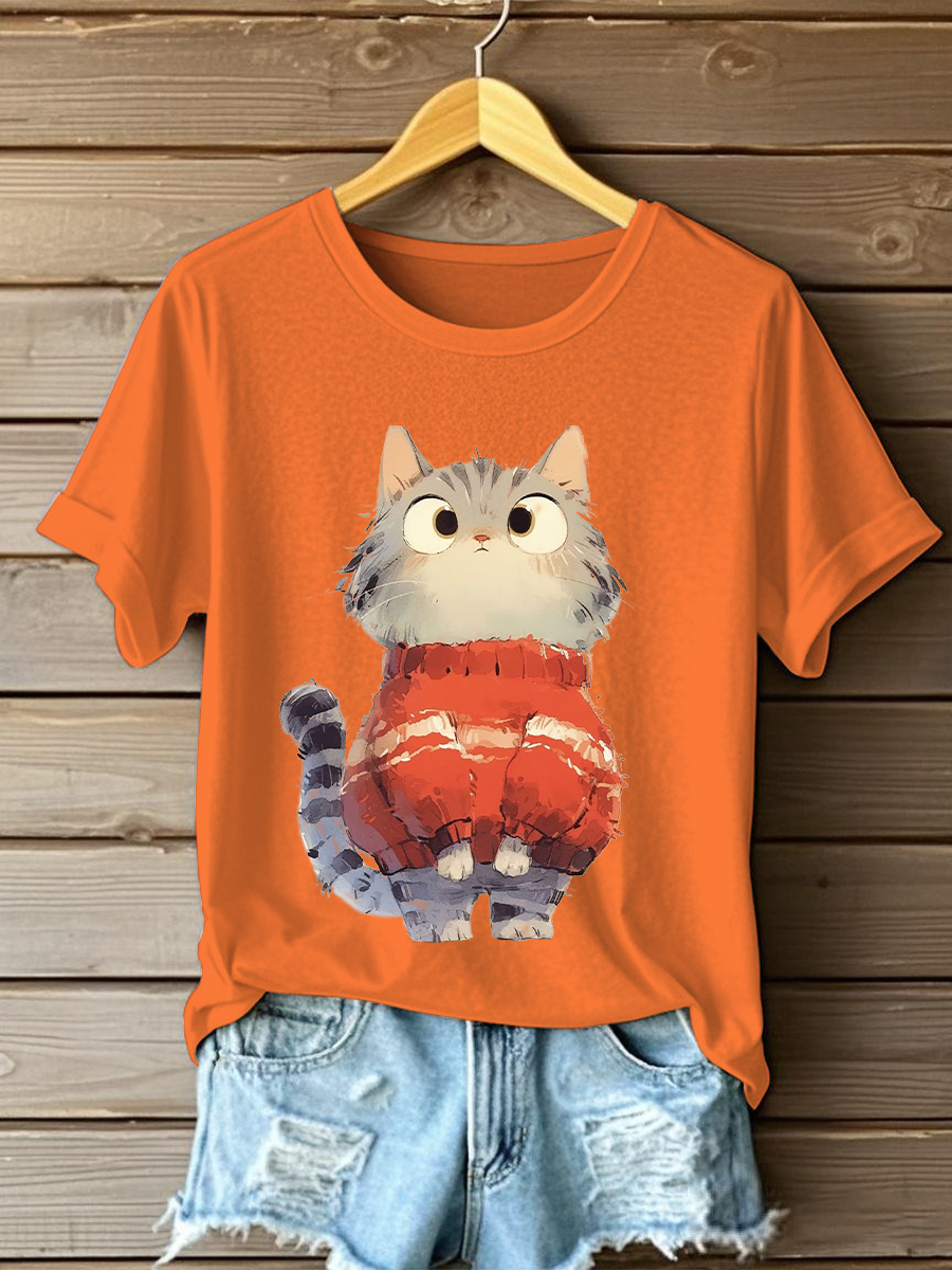 Women's Cute Cat Print Casual T-shirt