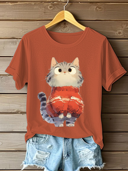 Women's Cute Cat Print Casual T-shirt