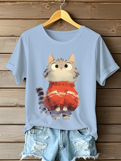 Women's Cute Cat Print Casual T-shirt