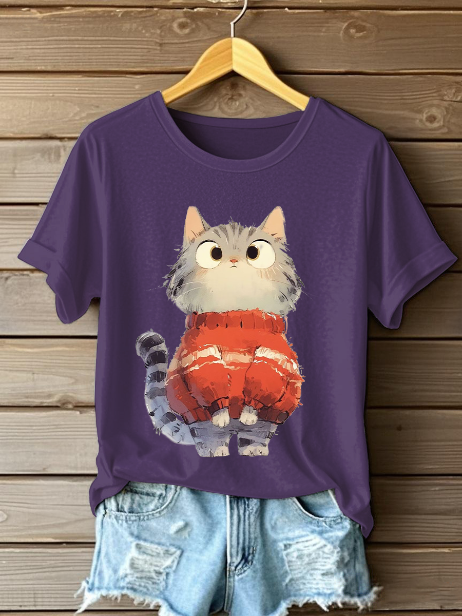Women's Cute Cat Print Casual T-shirt