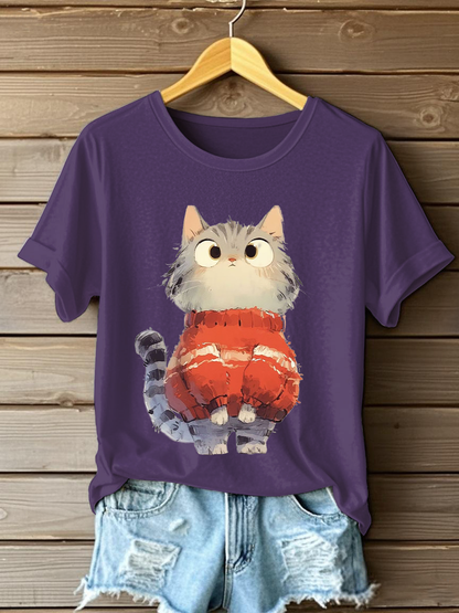 Women's Cute Cat Print Casual T-shirt