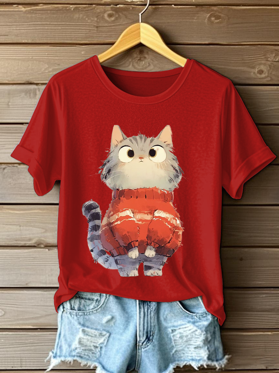 Women's Cute Cat Print Casual T-shirt