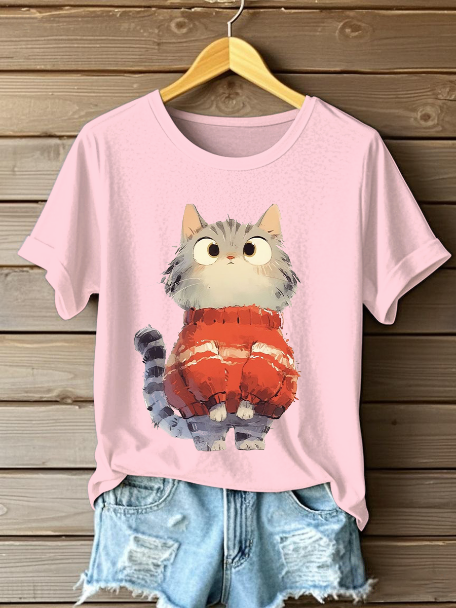 Women's Cute Cat Print Casual T-shirt