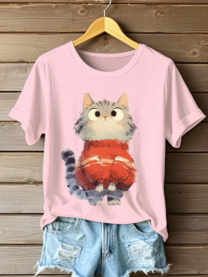 Women's Cute Cat Print Casual T-shirt