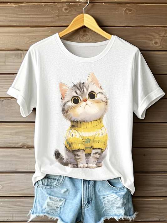 Women's Cute Cat Print Casual T-shirt