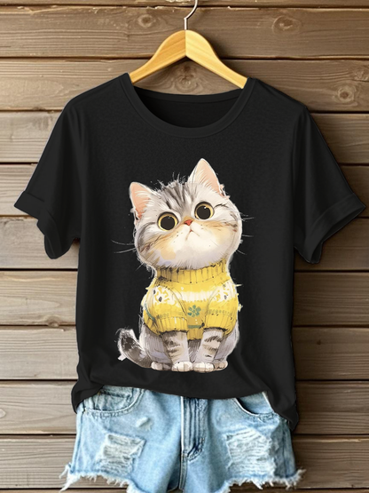 Women's Cute Cat Print Casual T-shirt