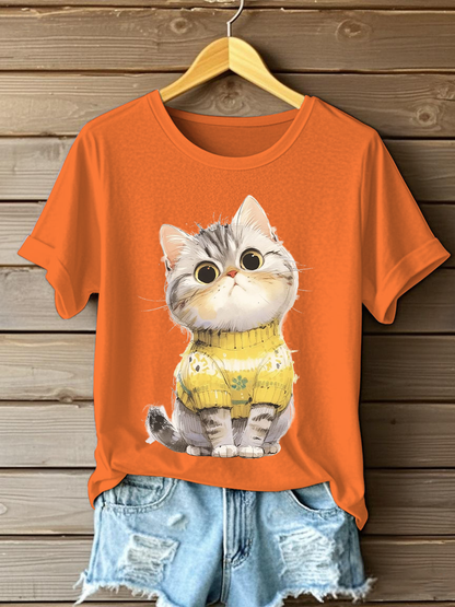 Women's Cute Cat Print Casual T-shirt