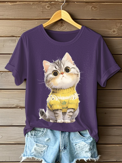 Women's Cute Cat Print Casual T-shirt