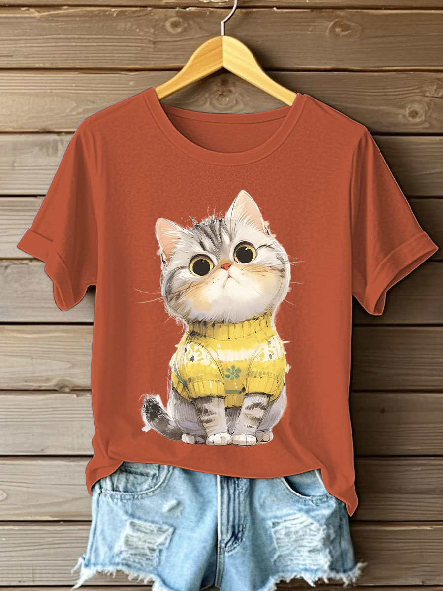 Women's Cute Cat Print Casual T-shirt