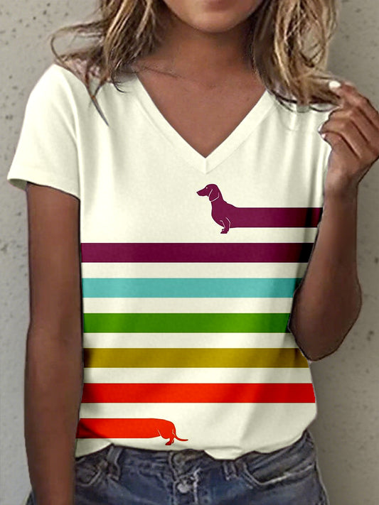 Women's Dachshund Art Print V-Neck T-Shirt