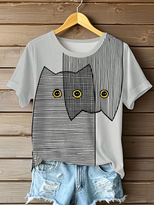 Women's Cute Line Cats Short-sleeved T-shirt