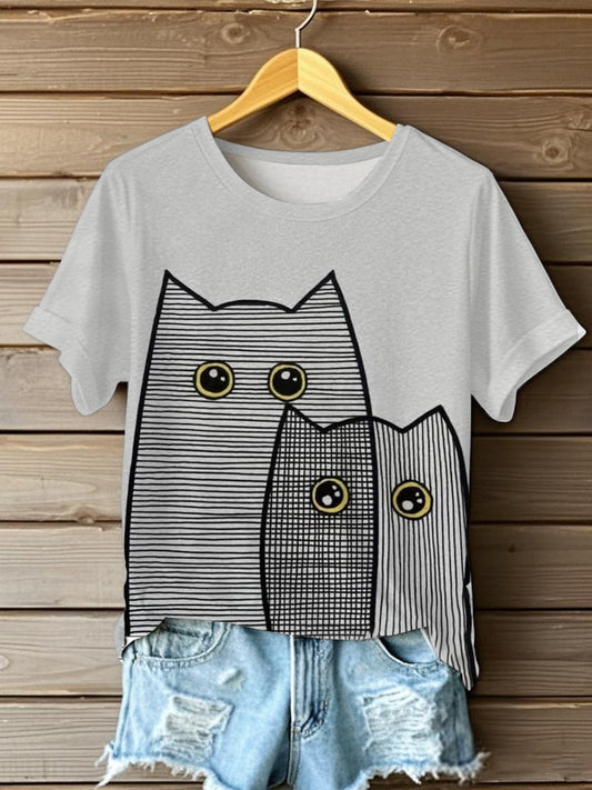 Women's Cute Line Cats Short-sleeved T-shirt