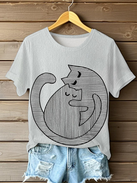 Women's Cute Line Cats Short-sleeved T-shirt