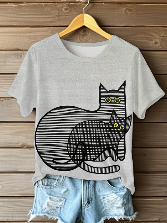 Women's Cute Line Cats Short-sleeved T-shirt