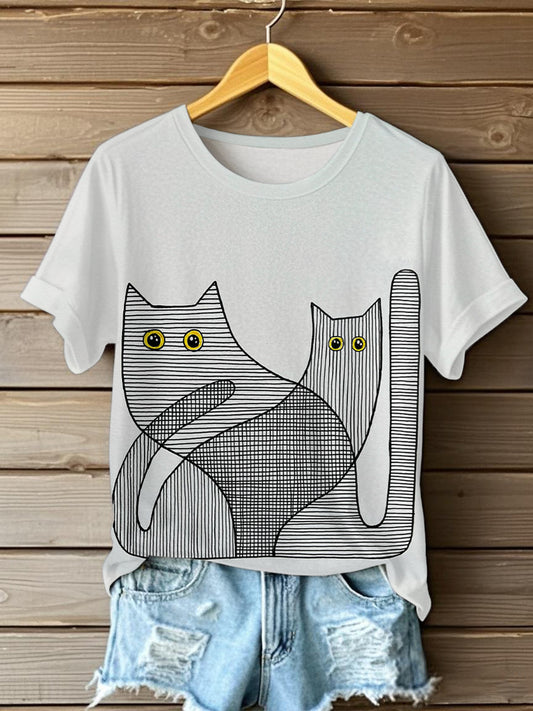 Women's Cute Line Cats Short-sleeved T-shirt
