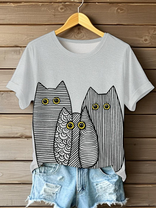 Women's Cute Line Cats Short-sleeved T-shirt