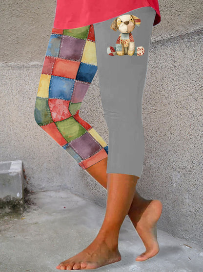 Women's Patchwork Art Dog Print Leggings