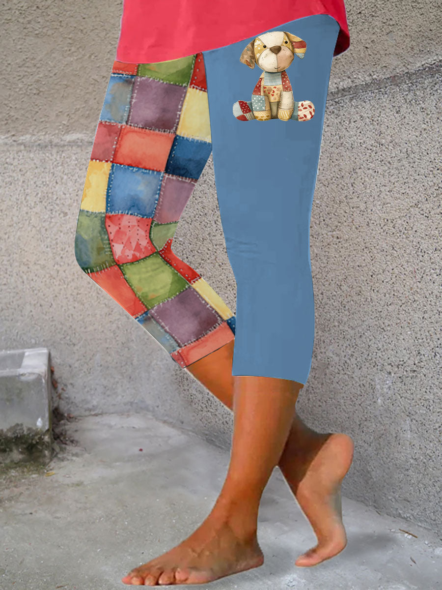 Women's Patchwork Art Dog Print Leggings