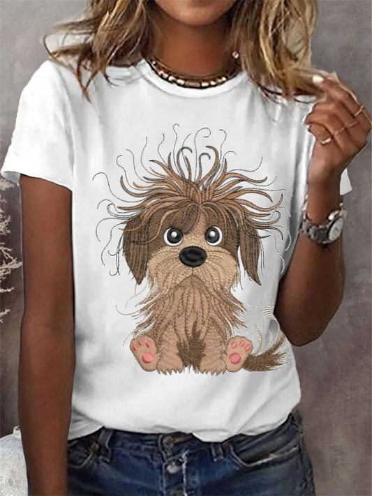 Women's Funny Crazy Dog Print Casual T-Shirt