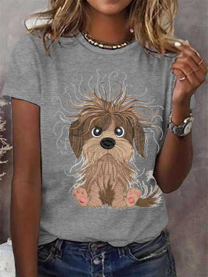 Women's Funny Crazy Dog Print Casual T-Shirt