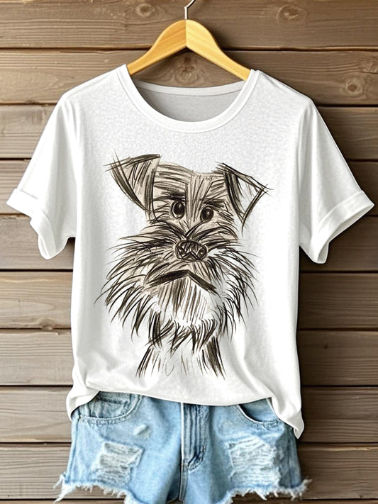 Women's Funny Dog Art Print Vintage T-Shirt