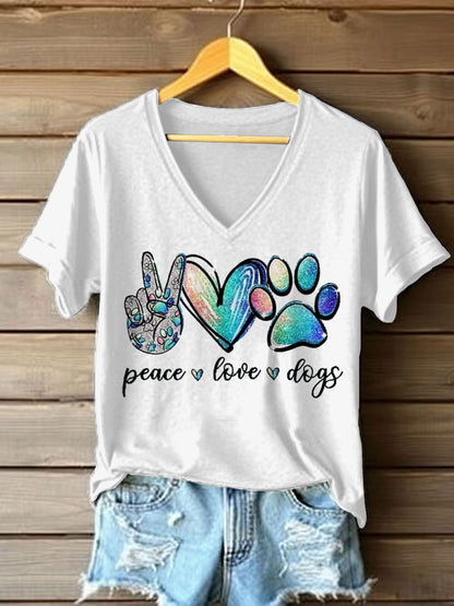 Women's Peace Love Dogs Casual V-Neck Tee