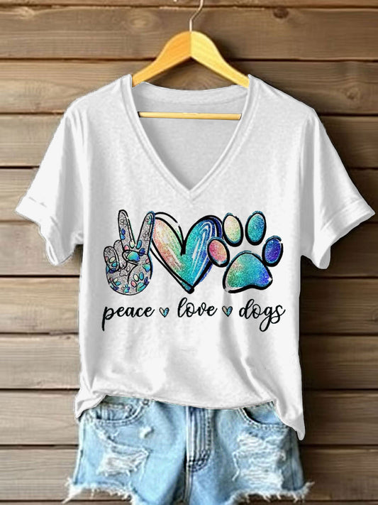 Women's Peace Love Dogs Casual V-Neck Tee