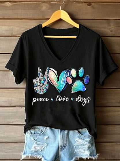 Women's Peace Love Dogs Casual V-Neck Tee
