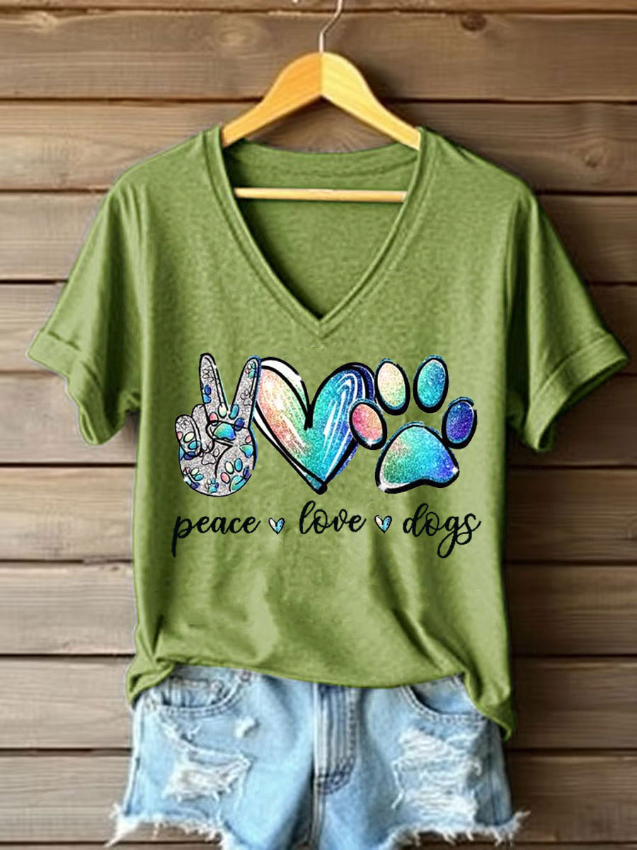 Women's Peace Love Dogs Casual V-Neck Tee