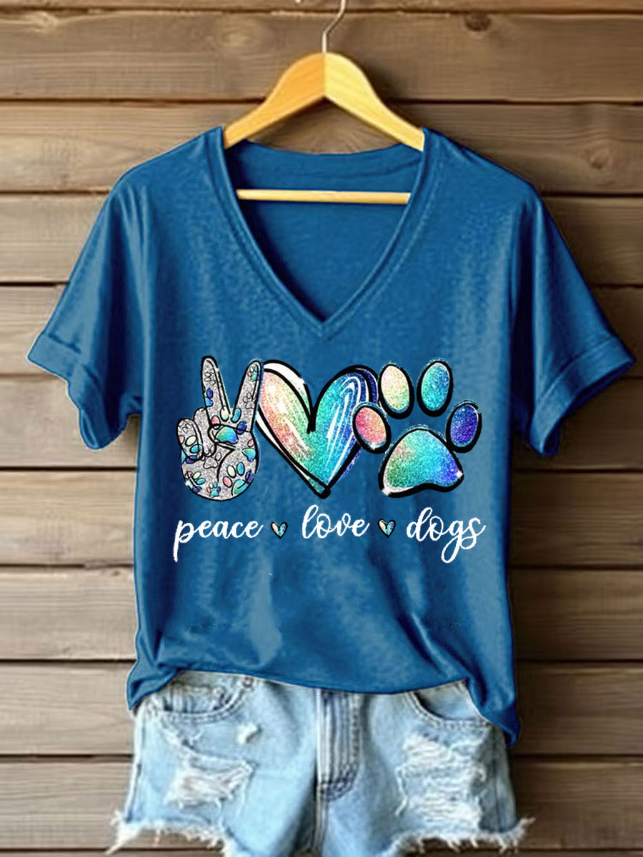 Women's Peace Love Dogs Casual V-Neck Tee