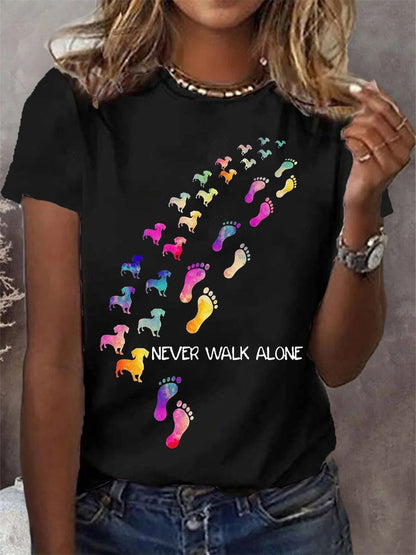 Women's Never Walk Alone Dog Paw Dog Lovers Casual Tee