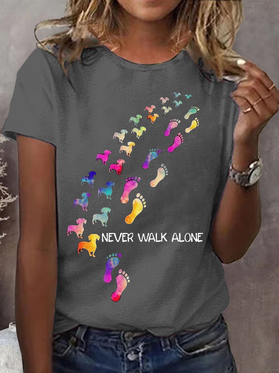 Women's Never Walk Alone Dog Paw Dog Lovers Casual Tee