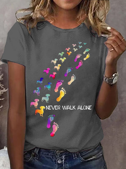Women's Never Walk Alone Dog Paw Dog Lovers Casual Tee