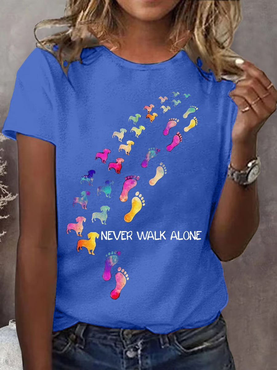 Women's Never Walk Alone Dog Paw Dog Lovers Casual Tee