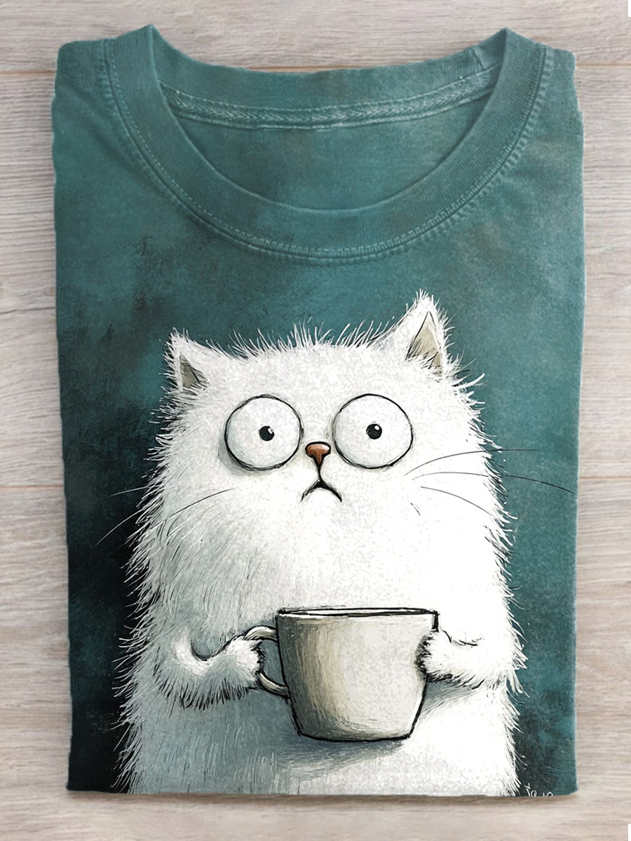 Women's Cute Cat Print Vintage Short Sleeve T-Shirt