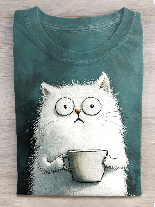 Women's Cute Cat Print Vintage Short Sleeve T-Shirt