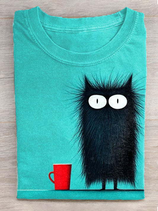 Women's Funny Cat Art Print Short Sleeve T-Shirt