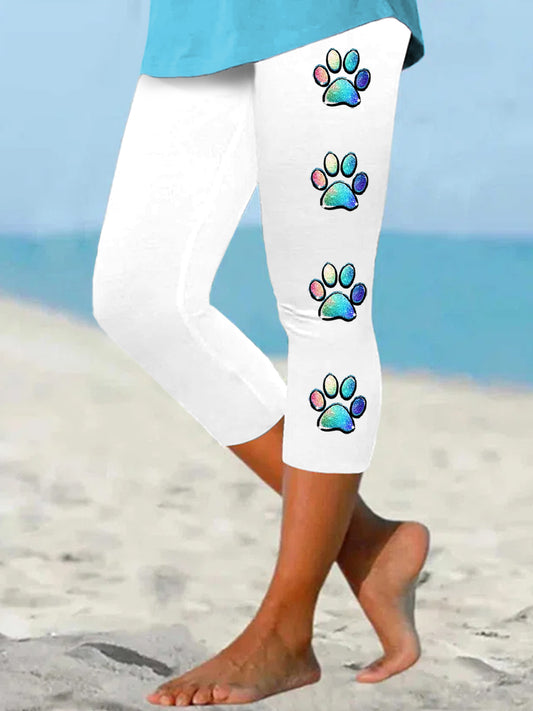 Women's Dog Paw Print Casual Cropped Leggings