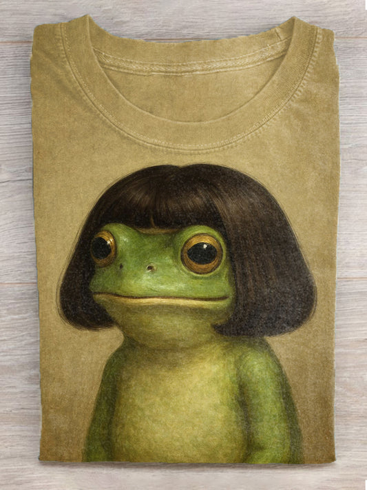 Women's Funny Frog Art Print Short Sleeve T-Shirt