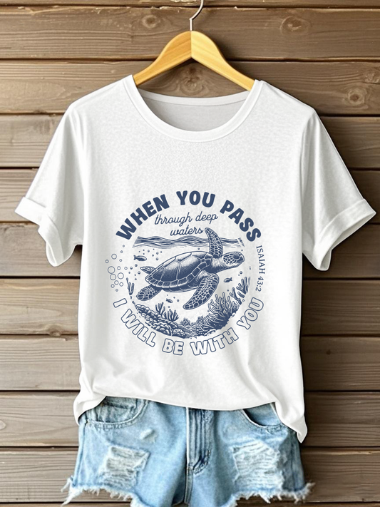 Women's When You Go Through Waters Printed Casual T-Shirt