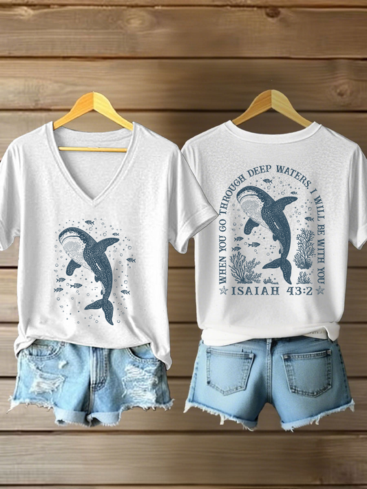 Women's When You Go Through Waters Printed Casual T-Shirt