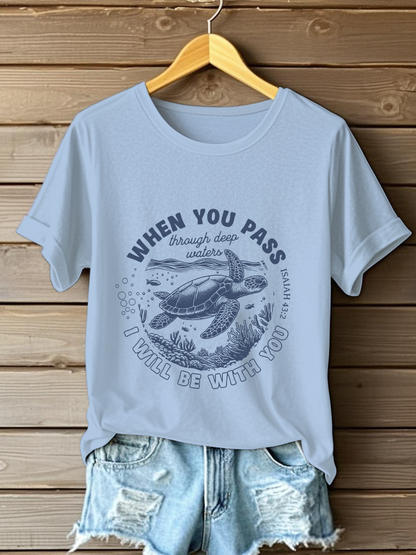 Women's When You Go Through Waters Printed Casual T-Shirt