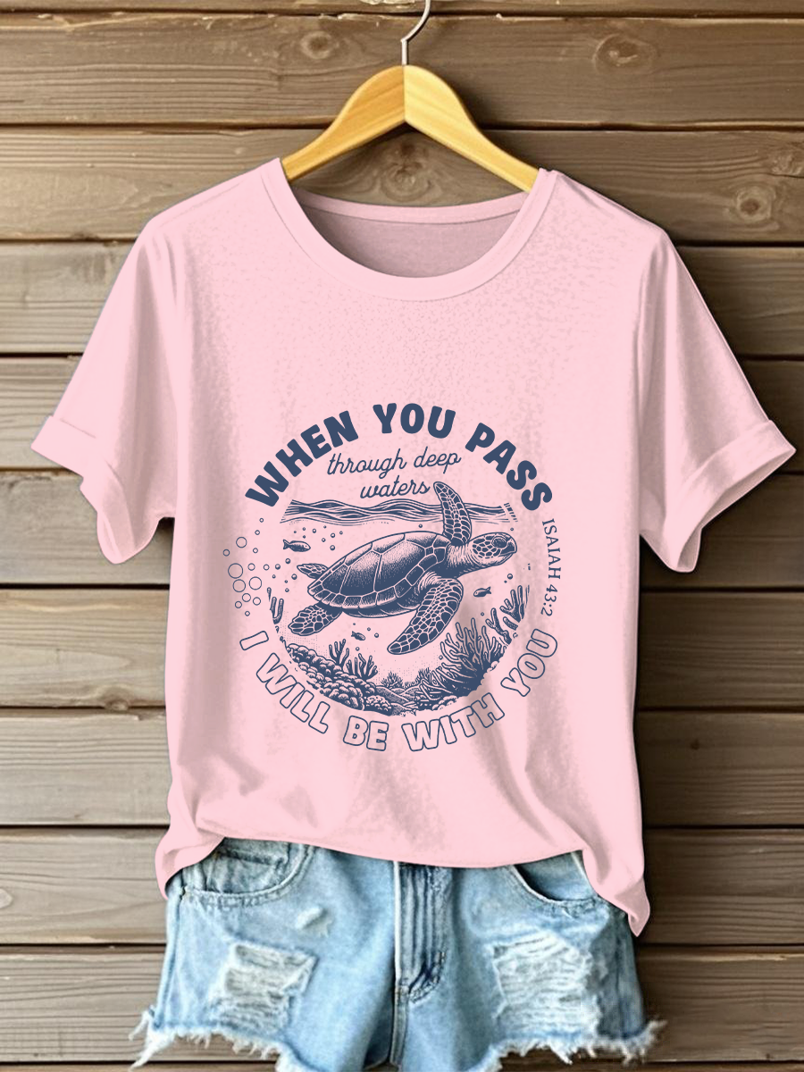 Women's When You Go Through Waters Printed Casual T-Shirt
