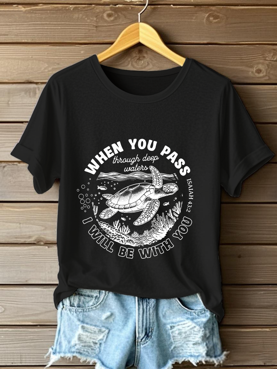 Women's When You Go Through Waters Printed Casual T-Shirt